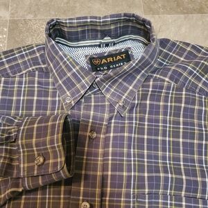 Ariat Pro Series Shirt Mens Large Purple Plaid Button Down Long Sleeve